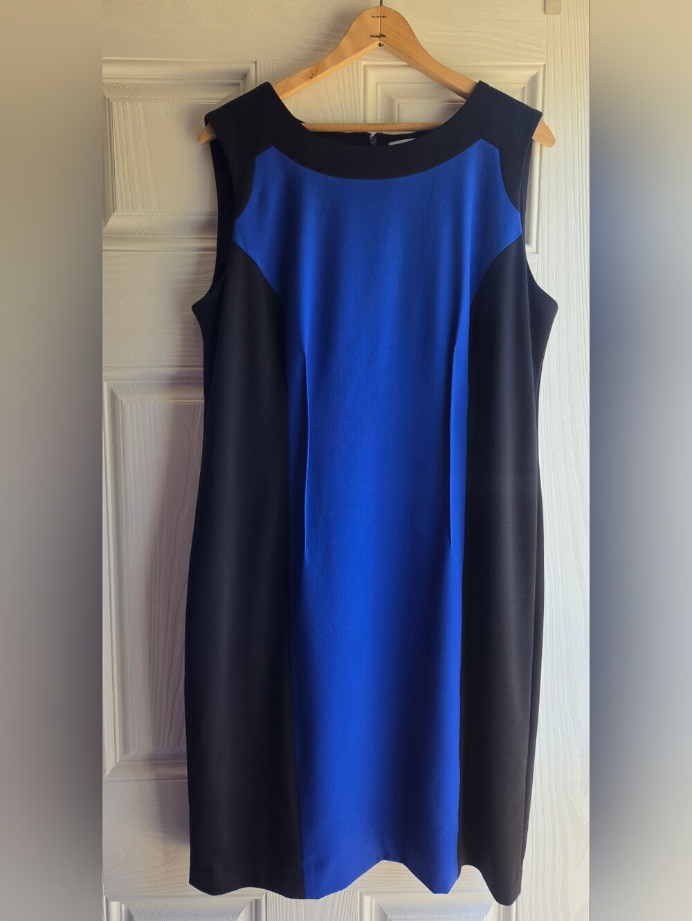 CALVIN KLEIN Sleeveless Sheath Dress Blue Black Career Flattering Size 14W